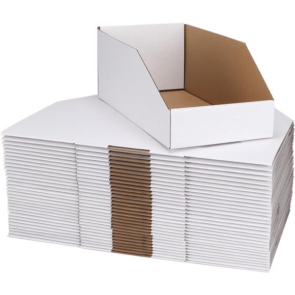 Pack of 10 - White Corrugated Bins - 6" x 9" x 4.5" - Organizers - Picture 2 of 4